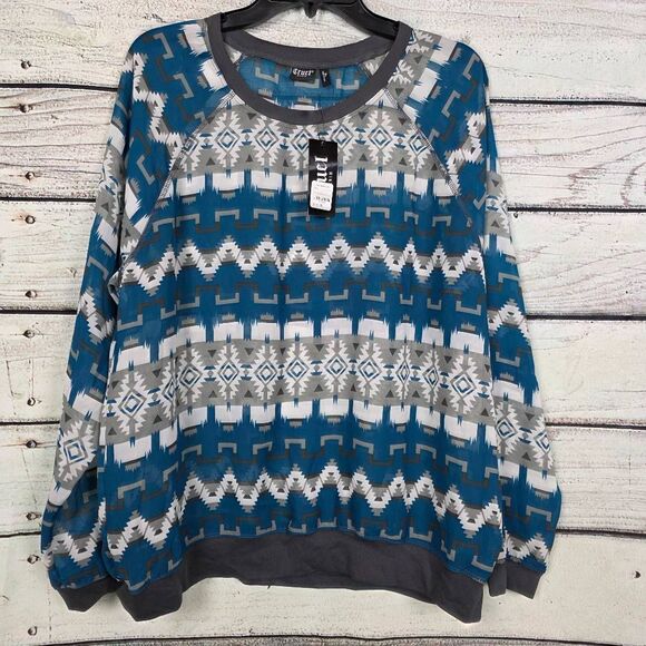 Cruel Denim Aztec Print Long Sleeve Sheer Top NWT Size XL - Picture 1 of 9